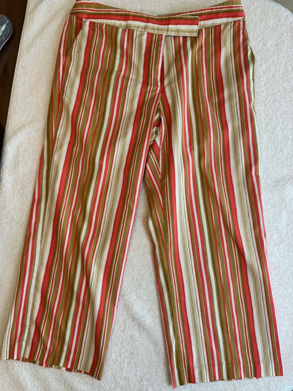 Central Falls Striped Capri Pants Womens 8 Cropped Wide Leg Coral Green Vintage